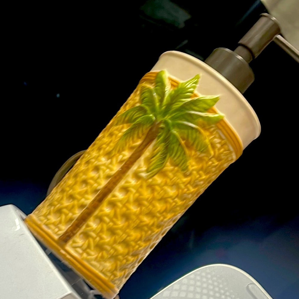 Tan with green palm tree bathroom soap dispenser great condition!
